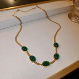 Gold-Plated Oval Green Crystal Necklace & Bracelet Set for Women – Elegant Casual Jewelry